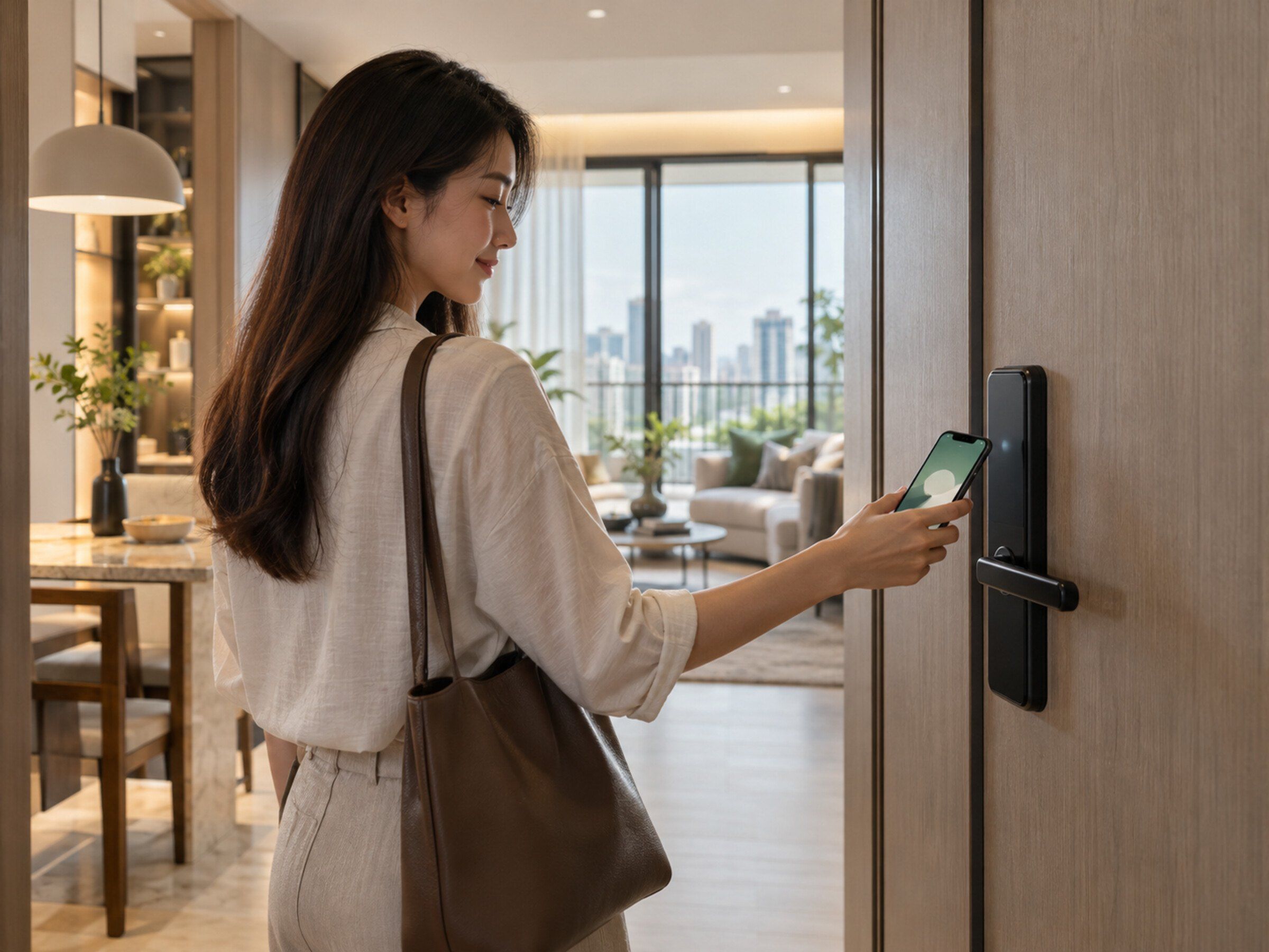 Condo unit door with a sleek digital lock