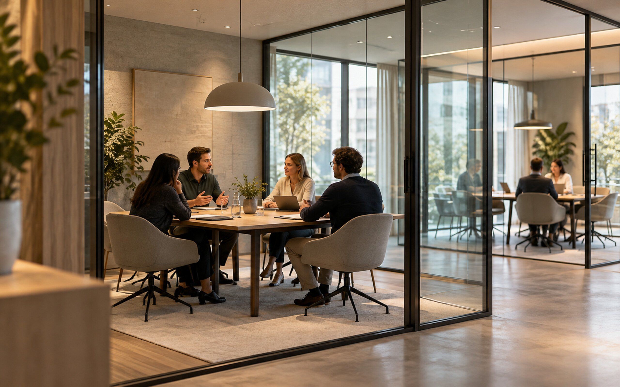 Bookable meeting rooms in a shared space