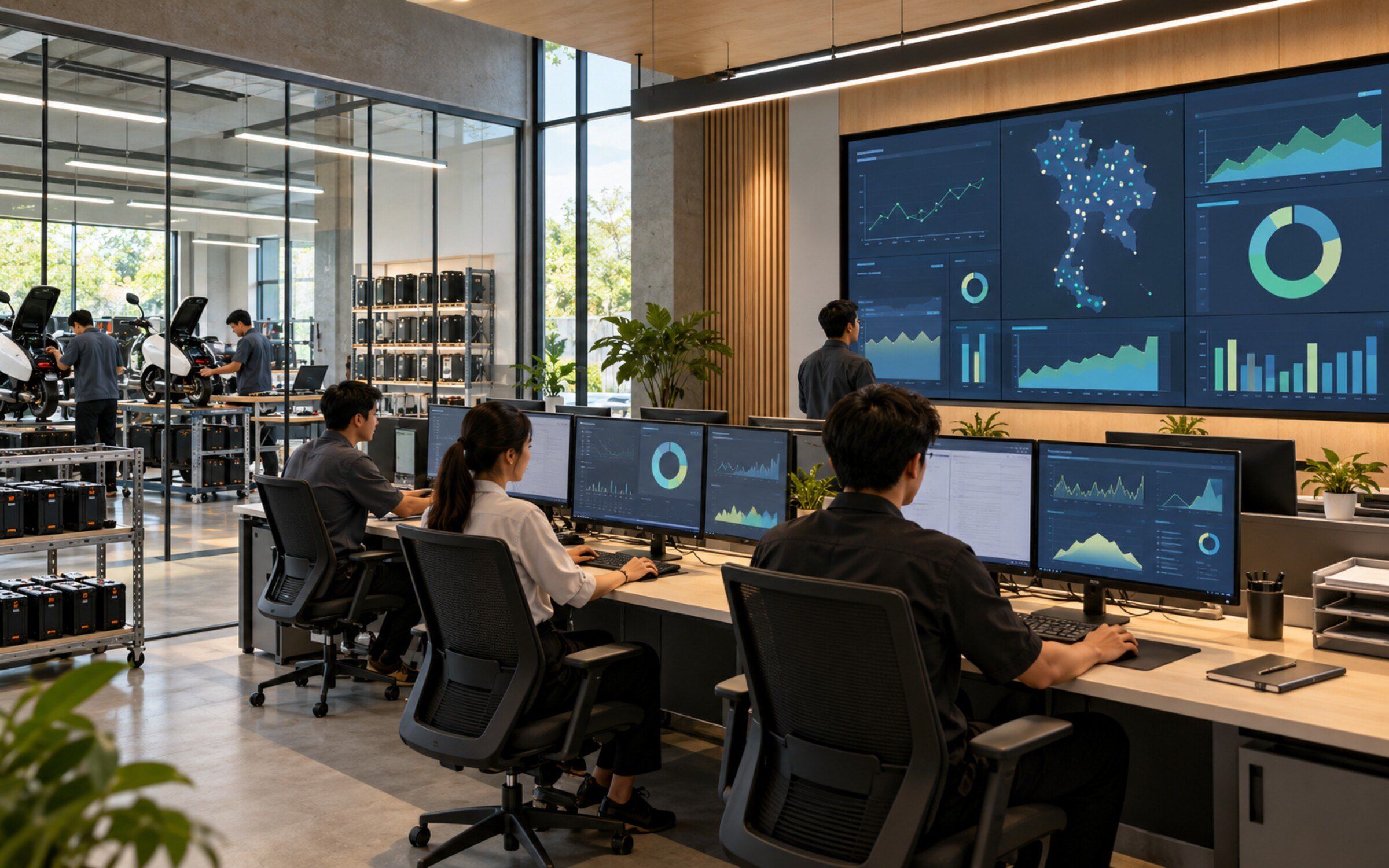 Battery Management Platform & App in a modern Thai space