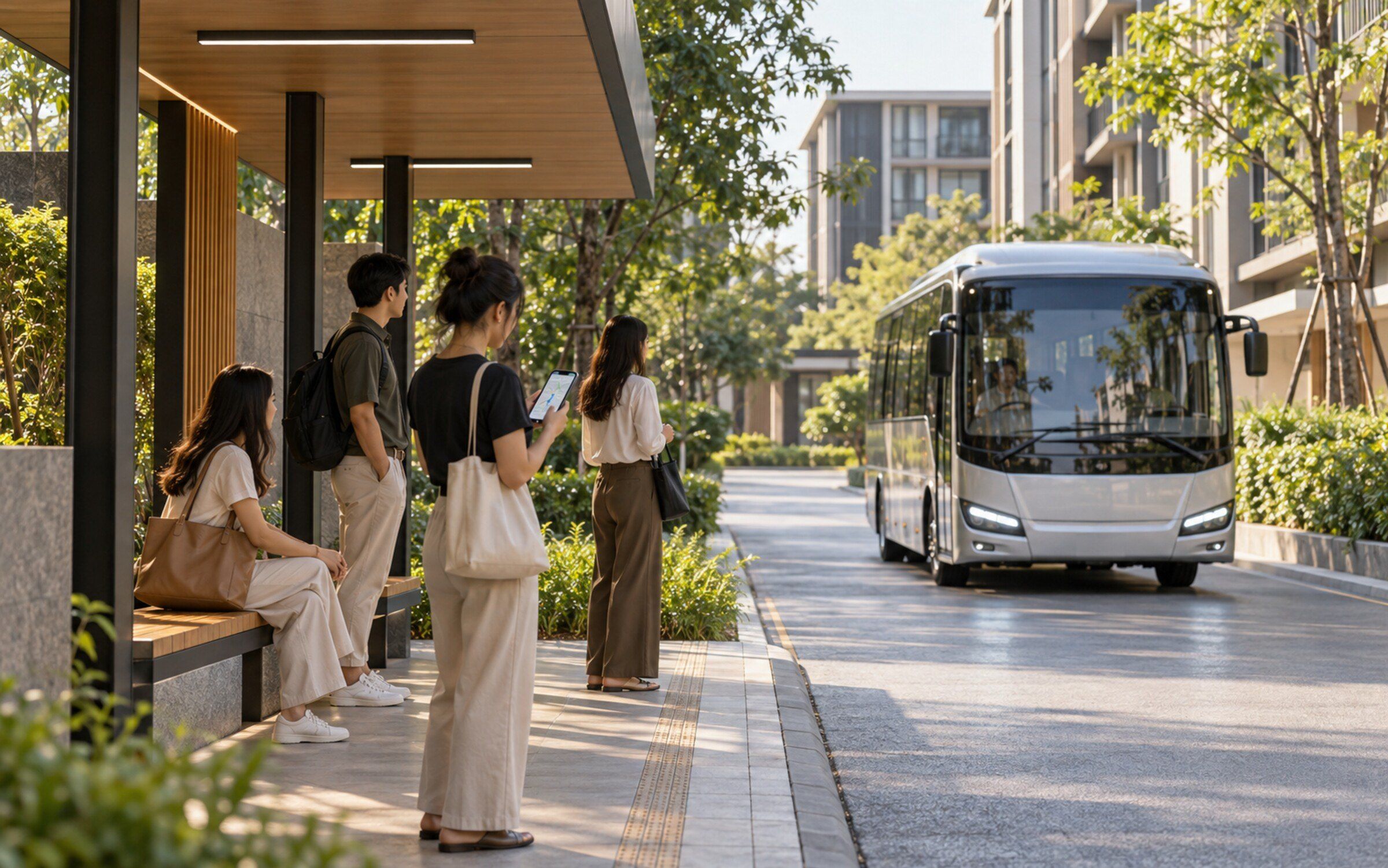 Bus Tracking System in a modern Thai space