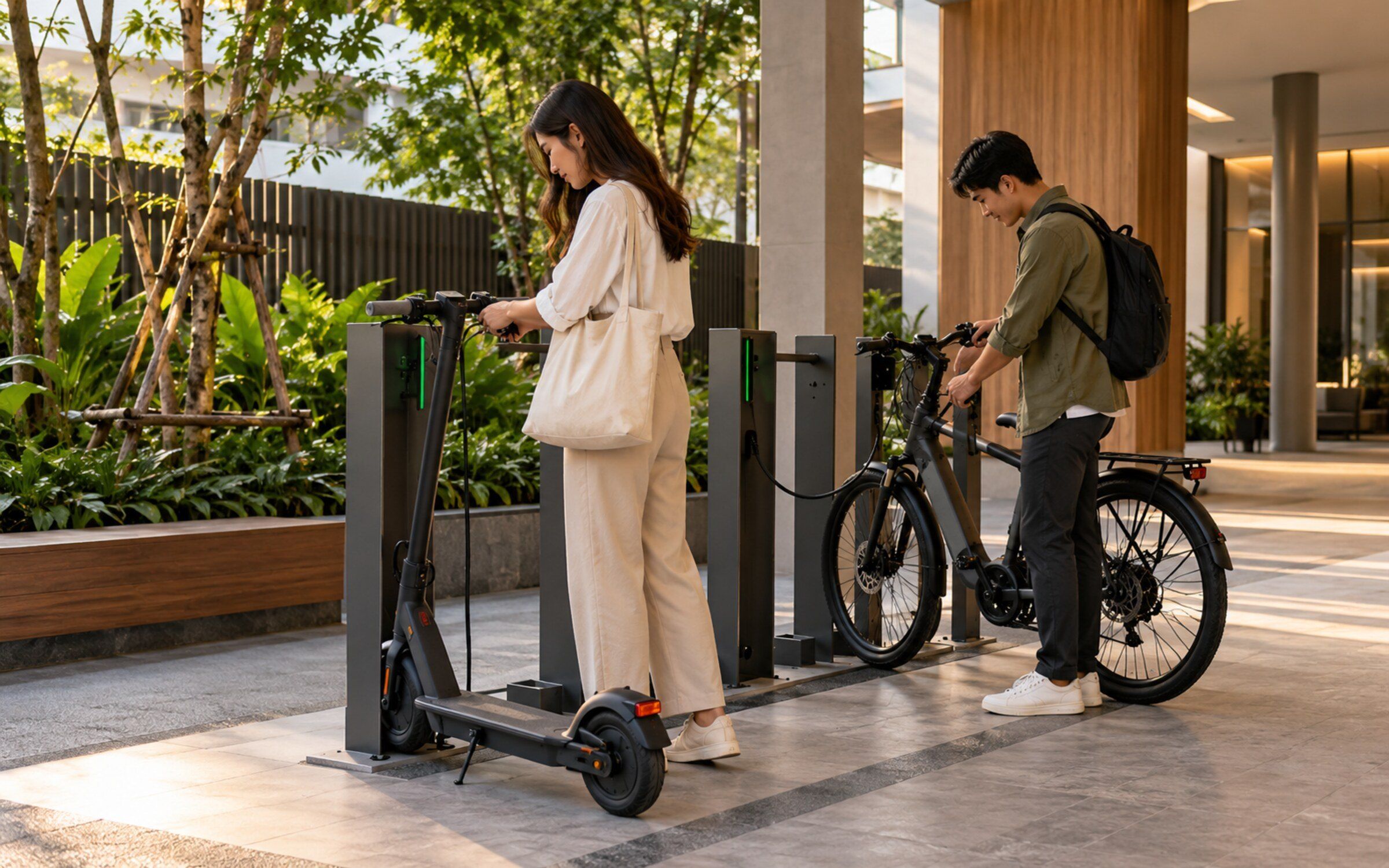 People using E-Scooter / Bike Charging