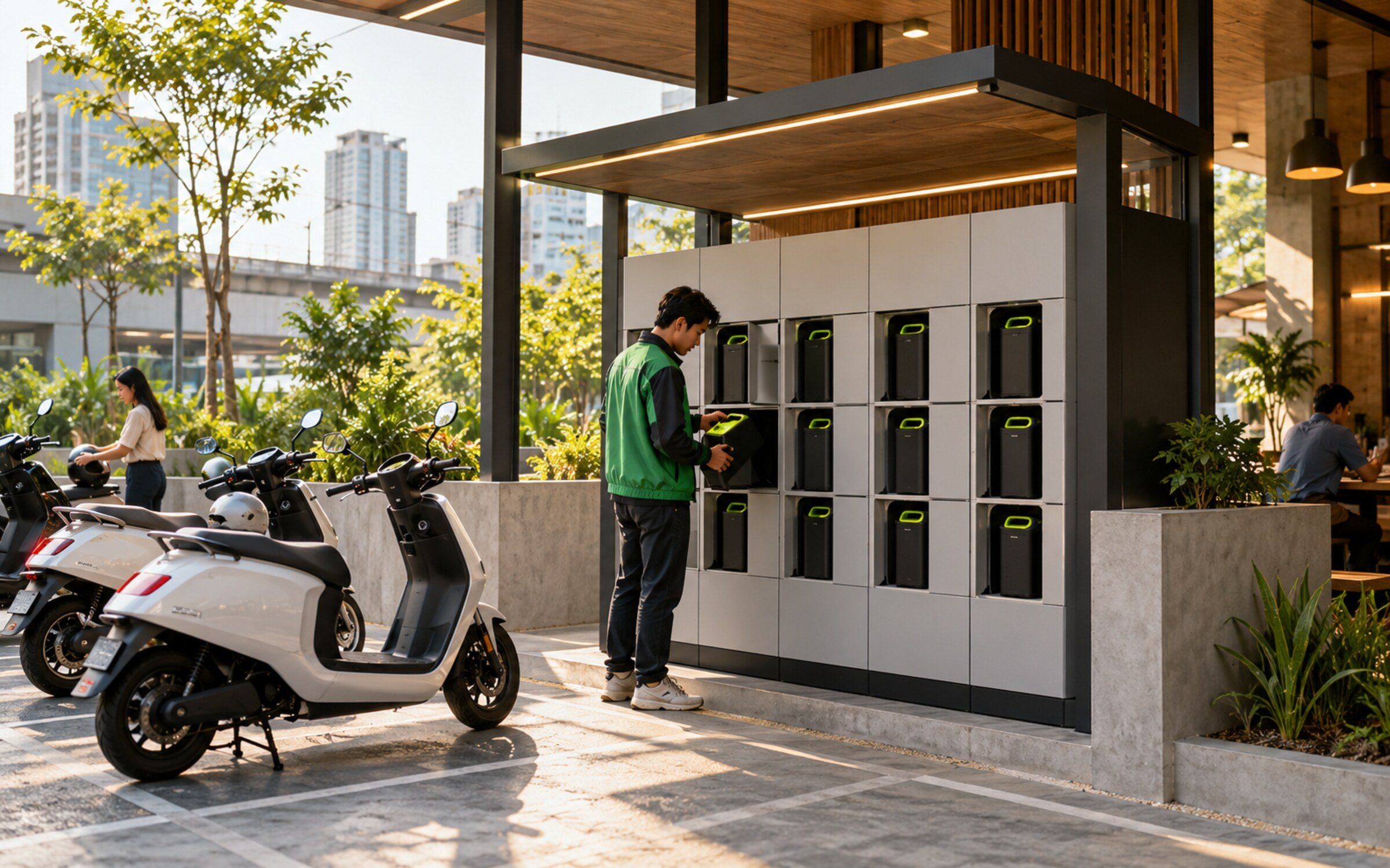 EV Battery Swap Locker in a modern Thai space