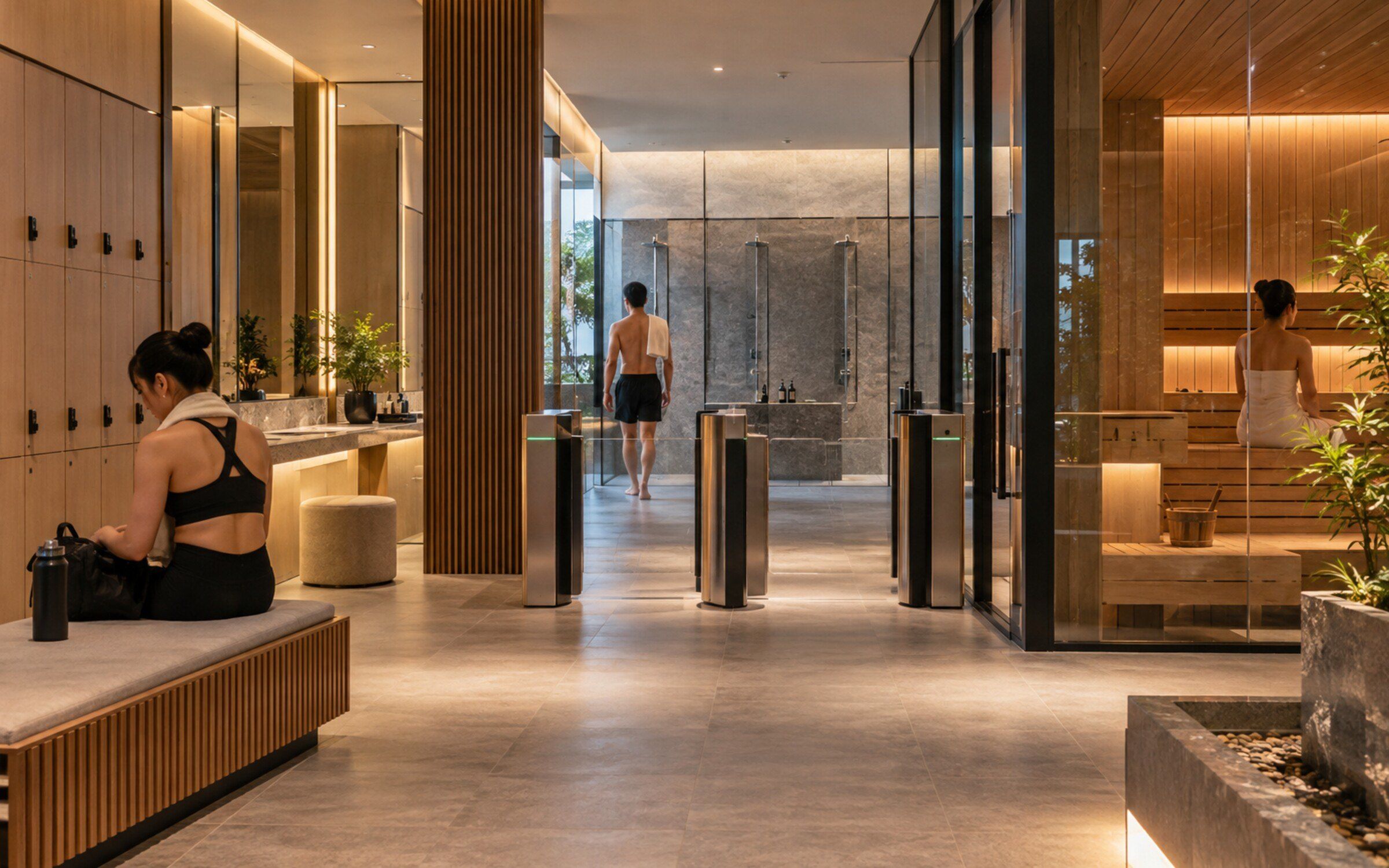 Shower & Sauna Access in a modern Thai space