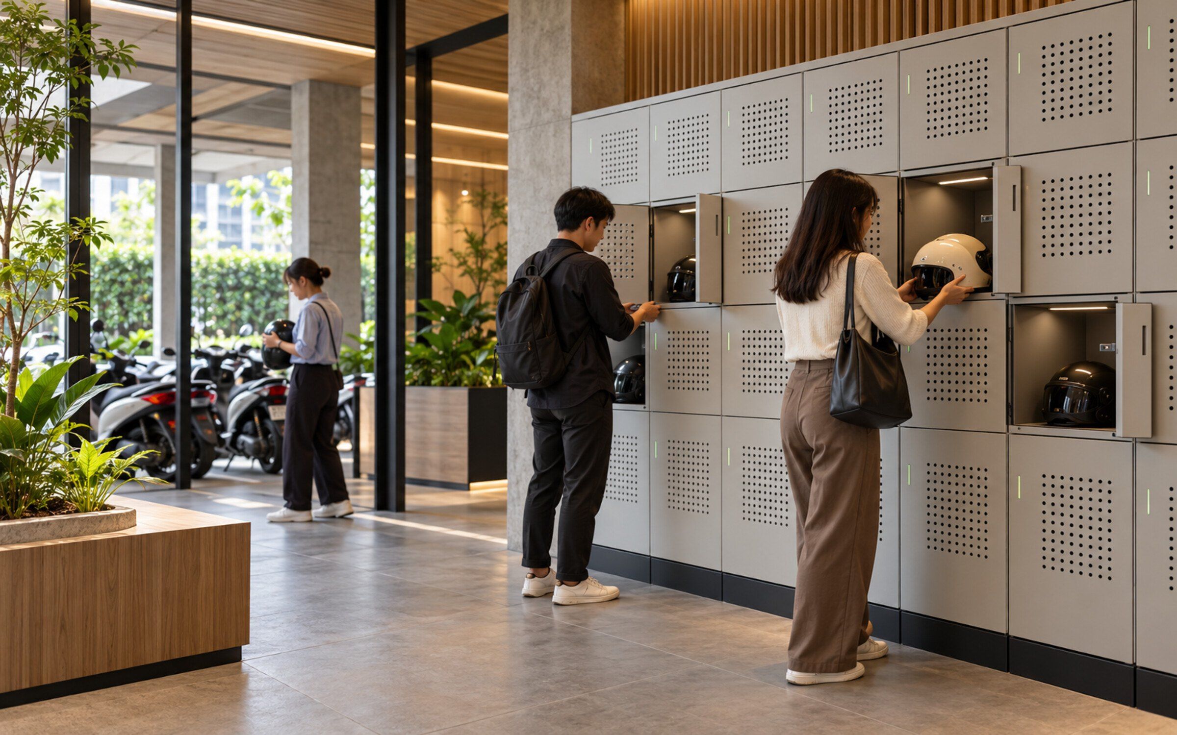 Smart Helmet Locker in a modern Thai space