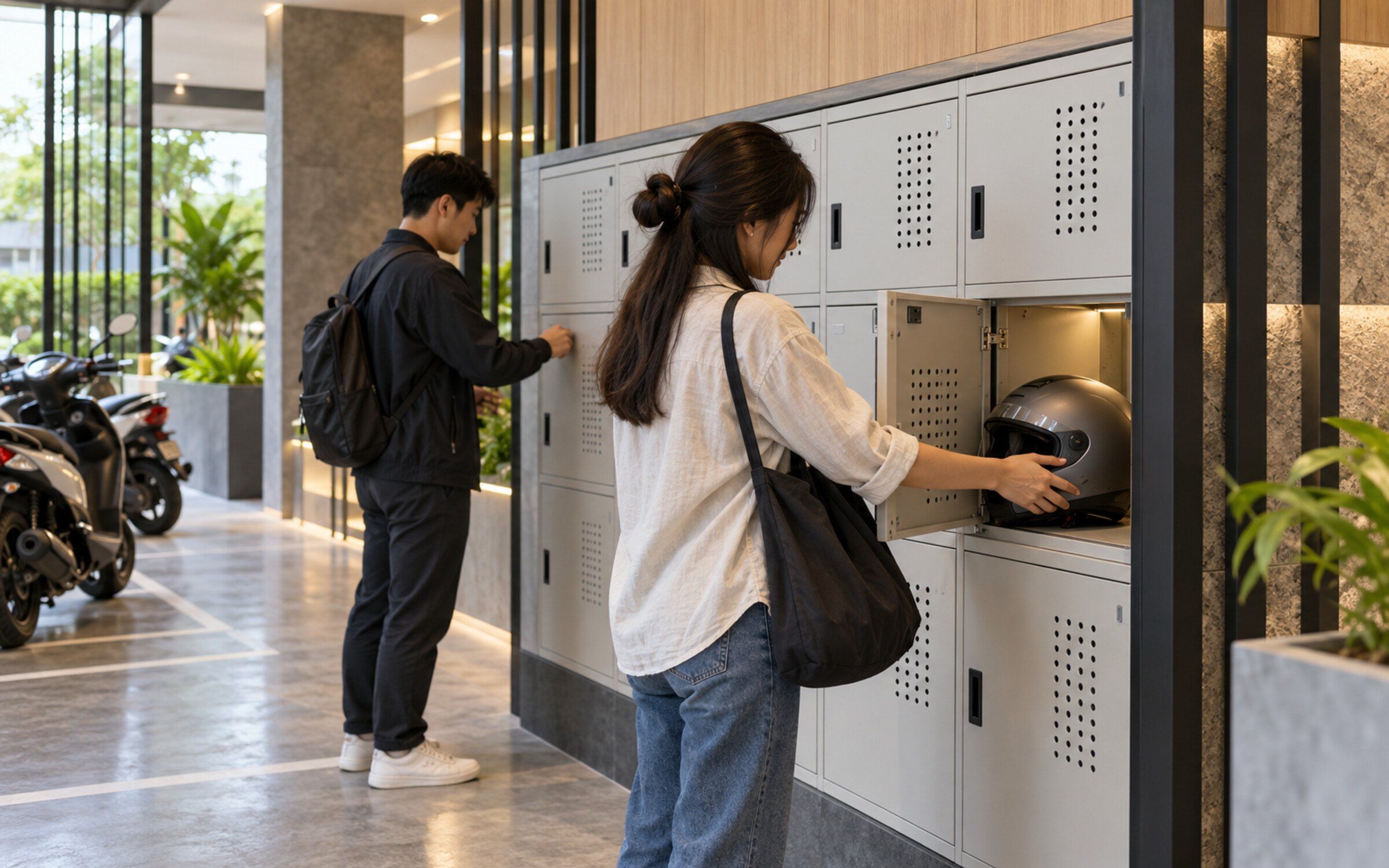 People using Smart Helmet Locker